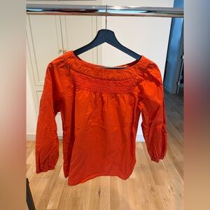 100% Cotton Maeve Bright Orange Smocked Peasant Top
